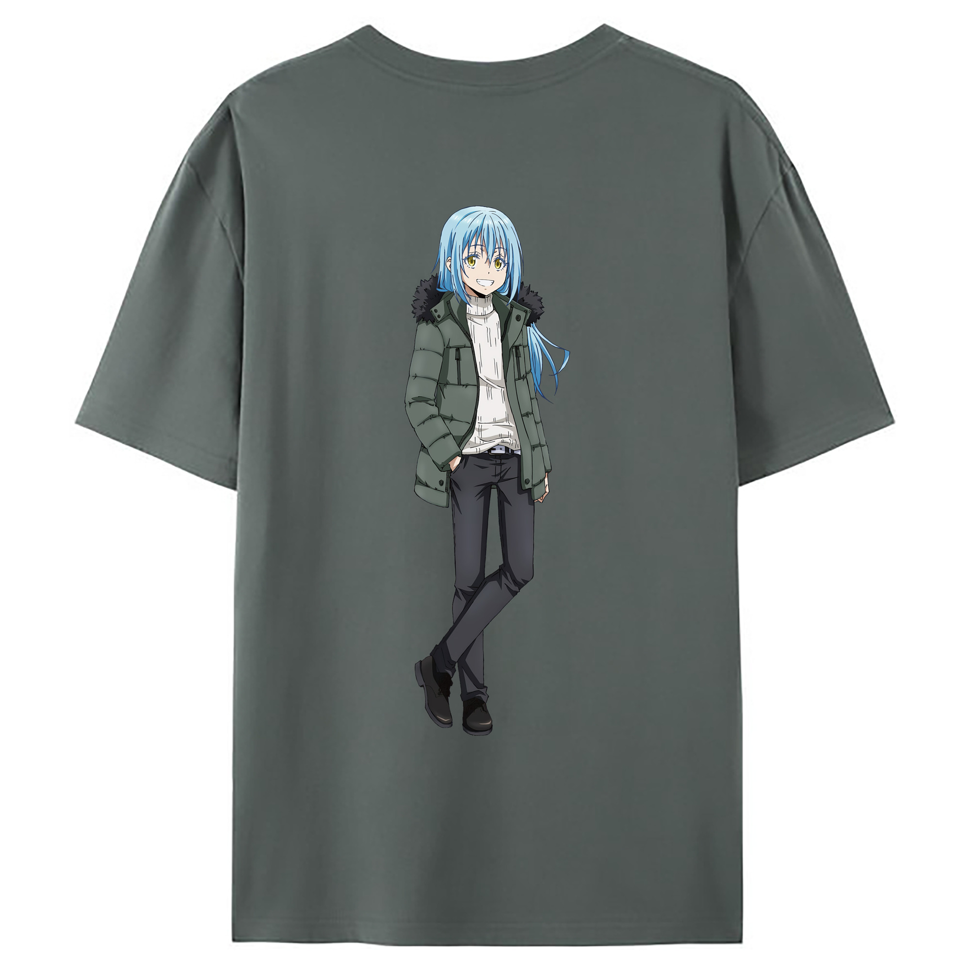 （画像用） 転スラ Regarding Reincarnated to Slime 綿100％ メンズ半袖Tシャツ（バックプリント） 通気性